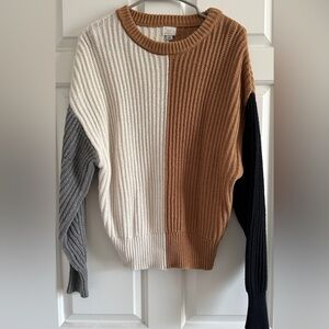 a new day Colorblock Sweater - Cream, Brown, Gray, Black